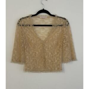 Vintage 90s Rebecca Taylor Sheer Lace Champagne Cotton Laced Floral 6 kimono